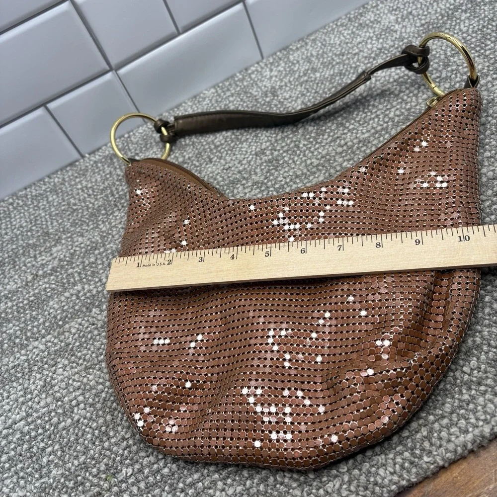 Brown Castle Core Chain Mesh Handbag Purse Zipper Top Hoop Handle Holder Cool H3